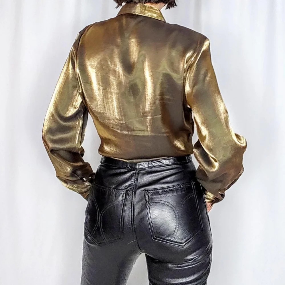 SOLD 90s gold lamé blouse - Picture 2 of 4